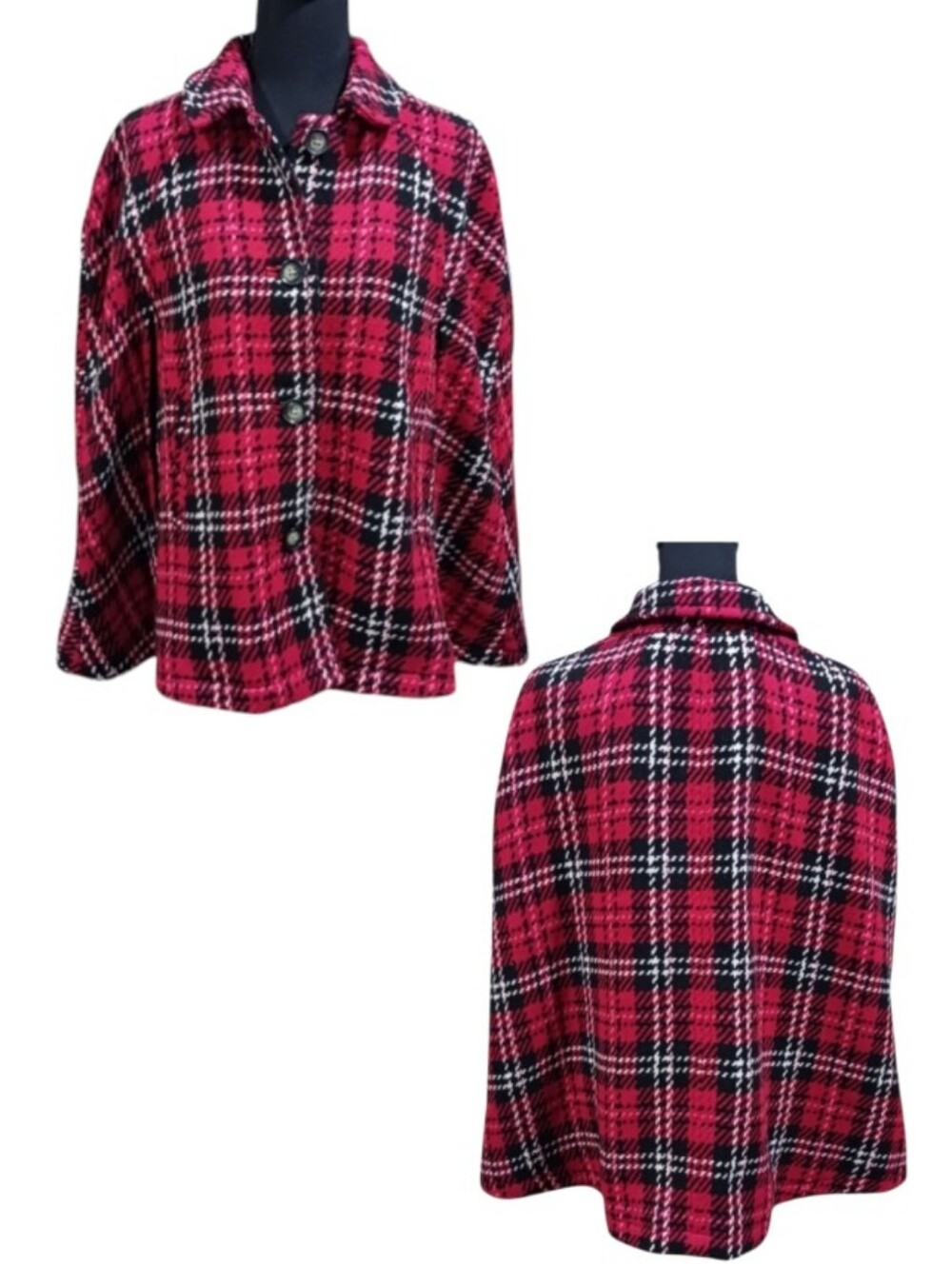 Talbots Poncho Button Front Plaid Cape Jacket